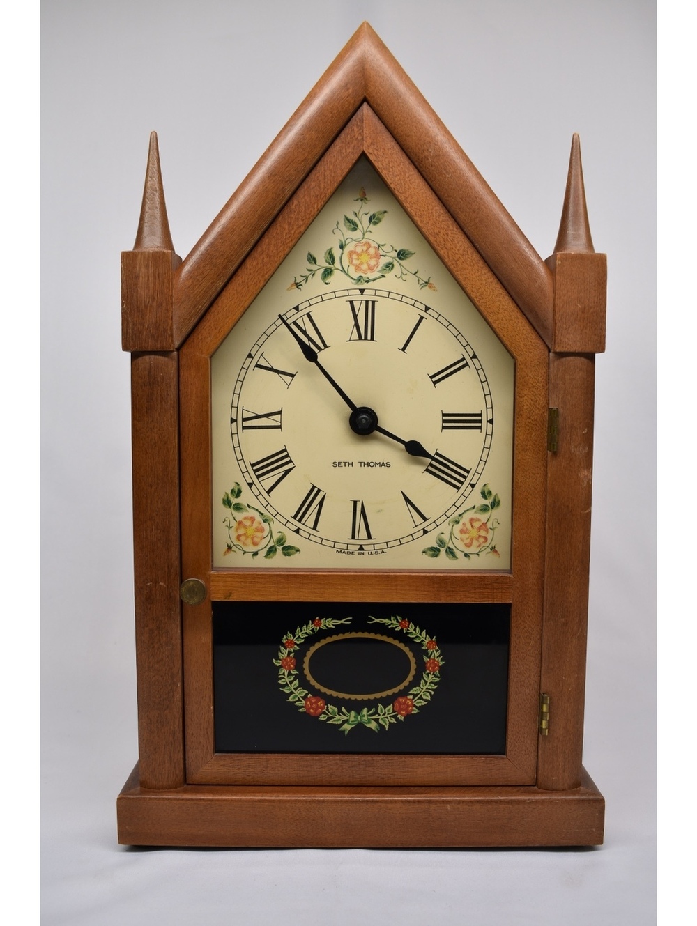 Seth Thomas Vintage Wooden Steeple Mantle Clock Electric w/ spring Chime